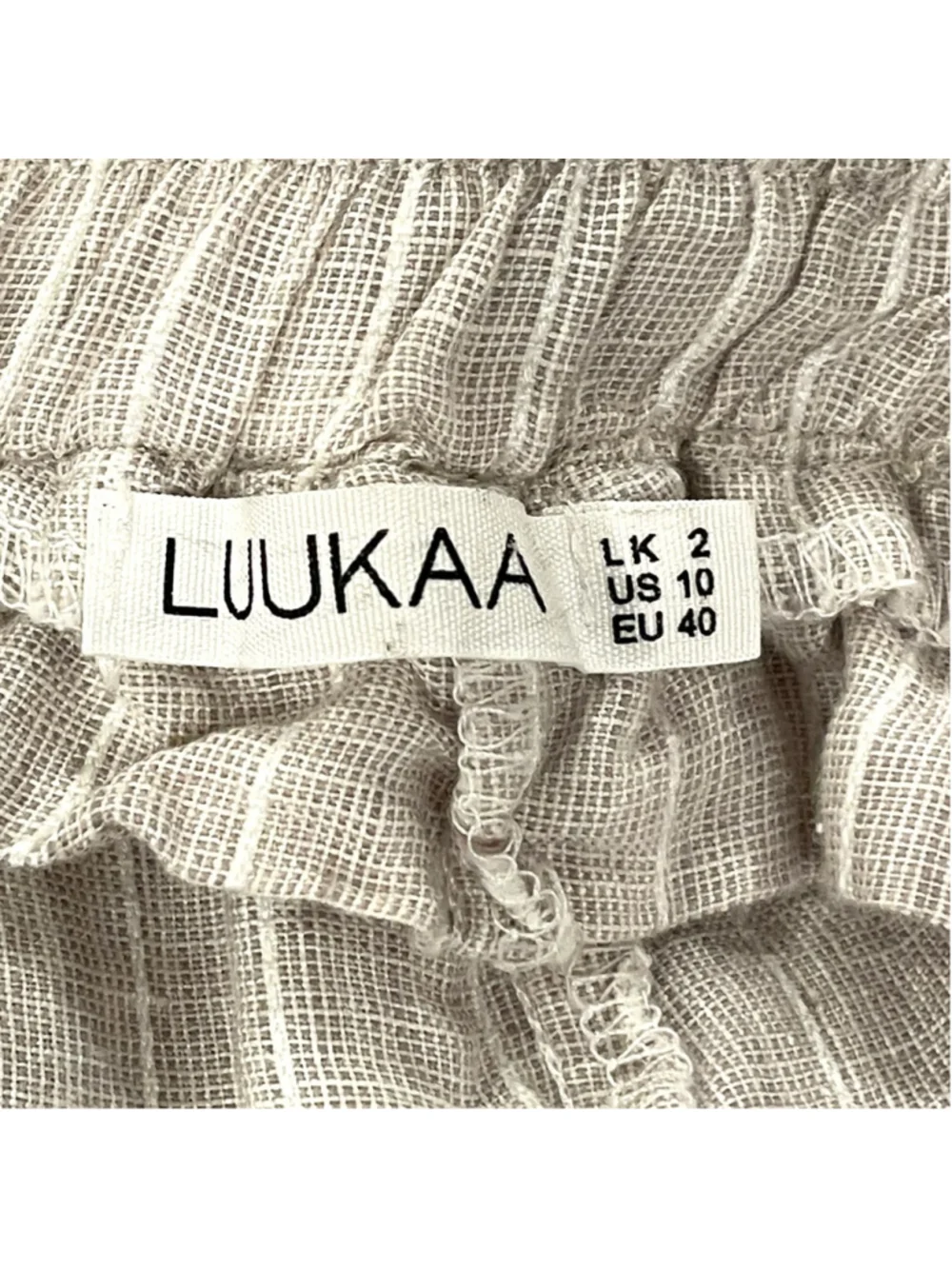 Luukaa Womens Size 10 Cropped Pants Pockets Beige Striped Linen Blend Stone